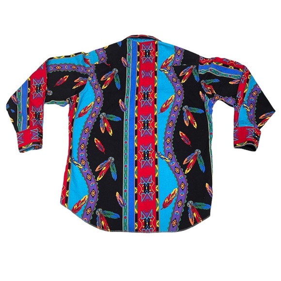Wrangler Vintage Y2K 90’s Aztec Southwestern Feather Long Sleeve Pearl Snap - Picture 9 of 9